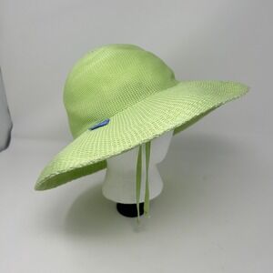 The Hat Company Victoria Womens Lime Green Knit Sun Hat Wide Brim Tie